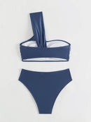 Costavie Conjunto de Maiô de Duas Peças Feminino para Praia de Verão com Top de Maiô Bikini de Um Ombro e Calcinha Triangular em Cor Sólida
