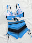 SHEIN Swim Conjunto de Maiô Bikini feminino Tie-Dye com frente torcida e fundos franzidos para as férias de verão na praia