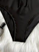 SHEIN Swim Maiô Básico de Cor Sólida para Mulheres com Alças Tipo Espaghete, Decoração com Laço no Busto, Uma Peça