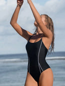 Swim SPRTY Maiô Feminino Preto e Branco com Amarração Nas Costas, Efeito Slim, para Surfe, Verão