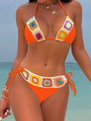Biquíni Crochê Colorido Verão Biquíni Crochê Colorido Verão Marina Moda Praia Laranja Queimado PP 