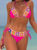 Biquíni Crochê Colorido Verão Biquíni Crochê Colorido Verão Marina Moda Praia Pink PP 