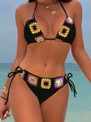 Biquíni Crochê Colorido Verão Biquíni Crochê Colorido Verão Marina Moda Praia Preto PP 