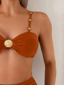 Biquíni Luxo Concha Dourada Cintura Alta Biquíni Luxo Concha Dourada Cintura Alta Marina Moda Praia 