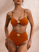 Biquíni Luxo Concha Dourada Cintura Alta Biquíni Luxo Concha Dourada Cintura Alta Marina Moda Praia Bronze P 