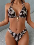 Biquíni Oceano Chic Estampado Biquíni Oceano Chic Estampado Marina Moda Praia Bege e Preto P 