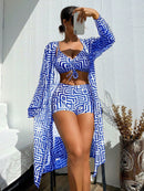 Conjunto Biquíni com Kimono Geométrico Conjunto Biquíni com Kimono Geométrico Maritima Moda Praia Azul P 