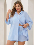 Conjunto Plus Size Elegance Maya Conjunto Plus Size Elegance Maya Marina Moda Praia Azul e Branco G 