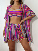 Conjunto Praia 4 Peças com Kimono – Estampa Geométrica Verão 2025 Conjunto Praia 4 Peças com Kimono – Estampa Geométrica Verão 2025 Maritima Moda Praia Lavanda P 