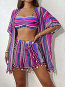 Conjunto Praia 4 Peças com Kimono – Estampa Geométrica Verão 2025 Conjunto Praia 4 Peças com Kimono – Estampa Geométrica Verão 2025 Maritima Moda Praia Rosa P 