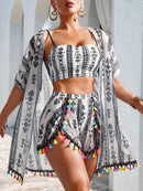 Conjunto Praia Luxo Aurora 4 Peças Conjunto Praia Luxo Aurora 4 Peças Marina Moda Praia Bege P 