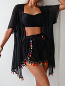 Conjunto Praia Luxo Aurora 4 Peças Conjunto Praia Luxo Aurora 4 Peças Marina Moda Praia Preto P 