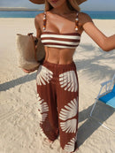 Conjunto Resort Tropical 3 Peças Elegância Conjunto Resort Tropical 3 Peças Elegância Marina Moda Praia Marrom P 