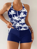 Conjunto Tankini com Top Halter e Shortinho Conjunto Tankini com Top Halter e Shortinho Maritima Moda Praia Azul e Branco P 