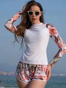 Conjunto UV Feminino Manga Longa com Short Tropical Conjunto UV Feminino Manga Longa com Short Tropical Maritima Moda Praia Branco P 