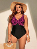 Maiô Geométrico Plus Size Aurora Maiô Geométrico Plus Size Aurora Marina Moda Praia Preto/Rosa G 