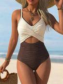 Maiô Sculpt Cross Elegance Bicolor Maiô Sculpt Cross Elegance Bicolor Marina Moda Praia Branco / Marrom P 