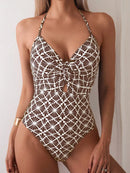 SHEIN Swim Maiô Monokini com Amarração no Pescoço e Estampa Floral Feminino, Para Férias Marina Moda Praia 