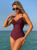 Swim Vcay Maiô Elegante de Uma Peça, com Decor de Metal, Cordão na Cintura e Frente Cruzada, em Cor Sólida, Para Praia e Férias de Verão Marina Moda Praia 