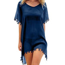 Vestido de Praia Bella em Chiffon com Detalhes de Franjas Maritima Moda Praia 