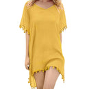 Vestido de Praia Bella em Chiffon com Detalhes de Franjas Maritima Moda Praia Amarelo Único 