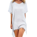Vestido de Praia Bella em Chiffon com Detalhes de Franjas Maritima Moda Praia Branco Único 