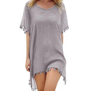 Vestido de Praia Bella em Chiffon com Detalhes de Franjas Maritima Moda Praia Cinza Único 