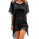 Vestido de Praia Bella em Chiffon com Detalhes de Franjas Maritima Moda Praia Preta Único 