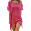 Vestido de Praia Bella em Chiffon com Detalhes de Franjas Maritima Moda Praia Rosa Único 