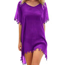 Vestido de Praia Bella em Chiffon com Detalhes de Franjas Maritima Moda Praia Roxo Único 