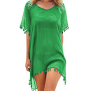 Vestido de Praia Bella em Chiffon com Detalhes de Franjas Maritima Moda Praia Verde Único 