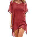 Vestido de Praia Bella em Chiffon com Detalhes de Franjas Maritima Moda Praia Vermelho Único 