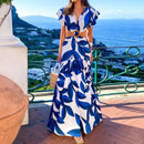 Vestido Geórgia Maritima Moda Praia Azul e Branco P 